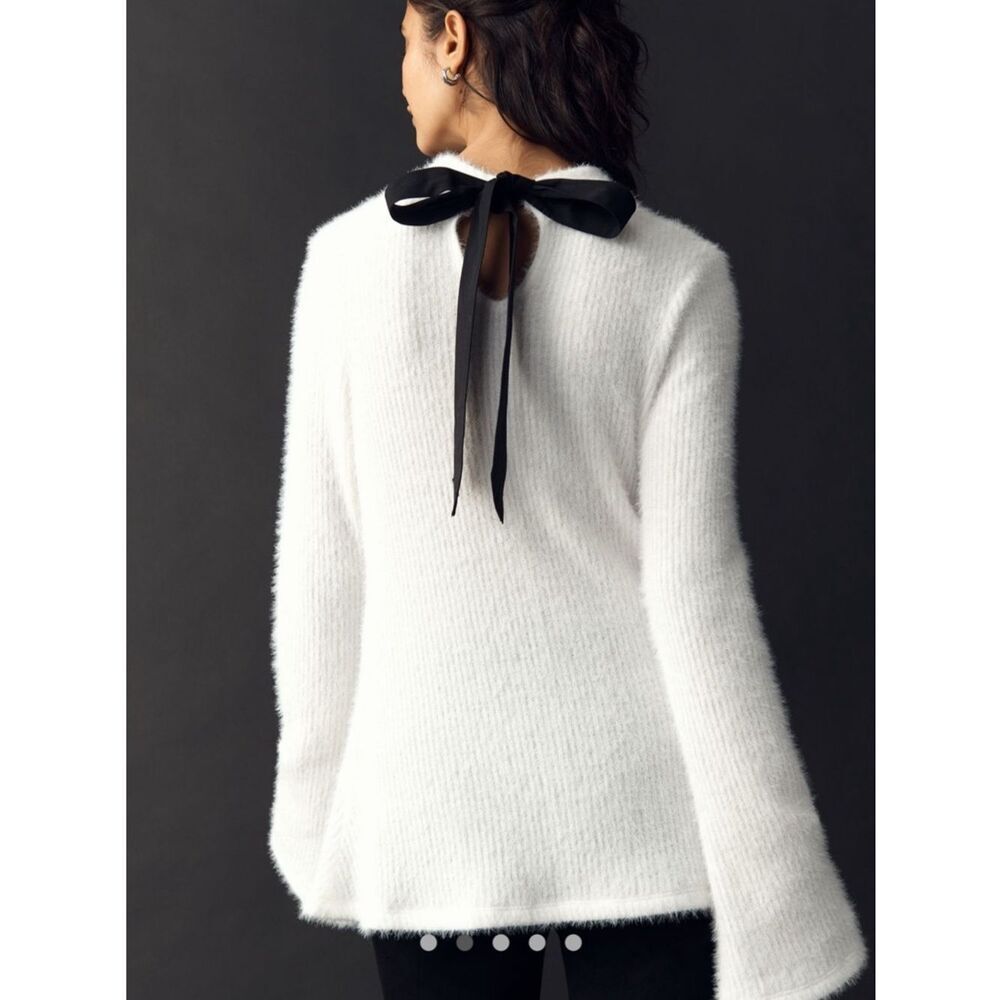 Anthropologie White Fluffy Funnel-Neck Sweater - Picture 2 of 5